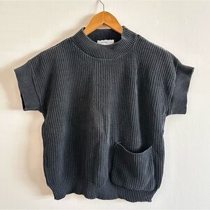 Dark Gray Knit Short Sleeve Sweater